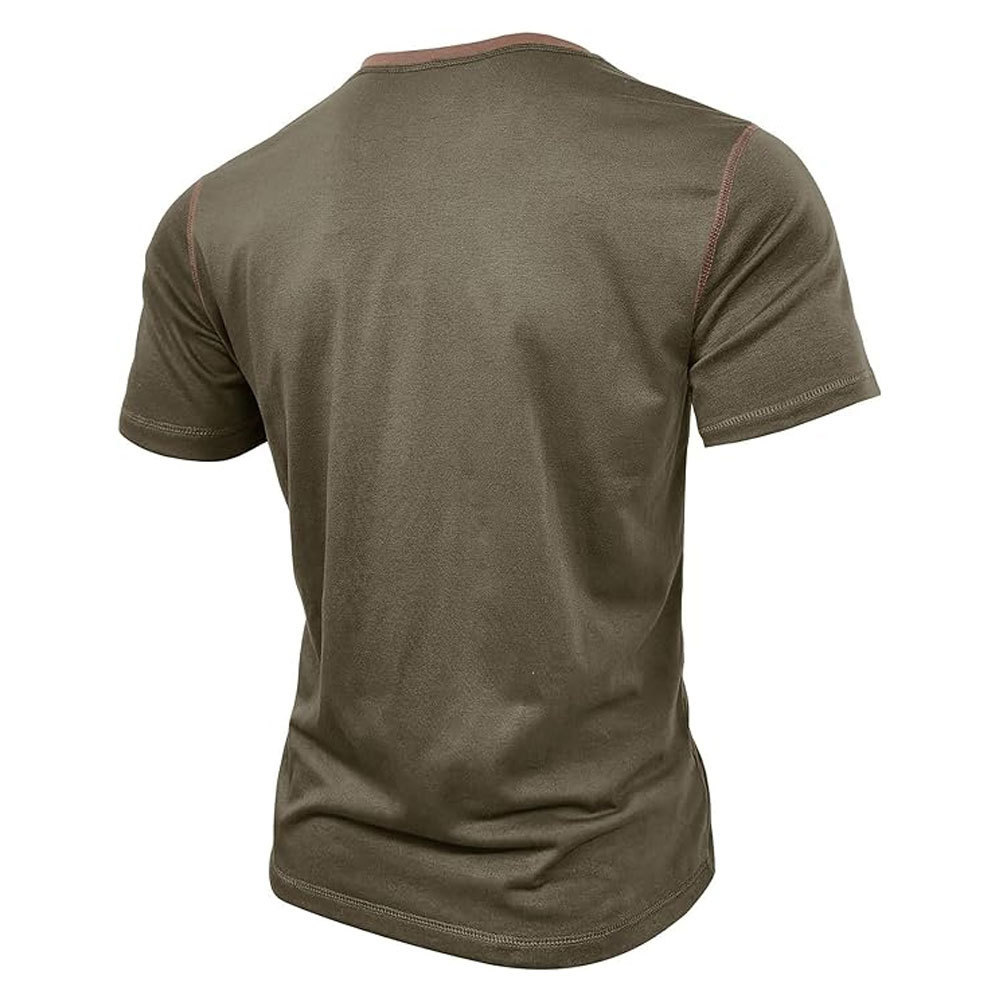 Button Men's Basic T Shirts Round-Neck Short Sleeve Tees Pullover V Neck Solid Color Slim T-Shirt Blouse Outdoor Daily