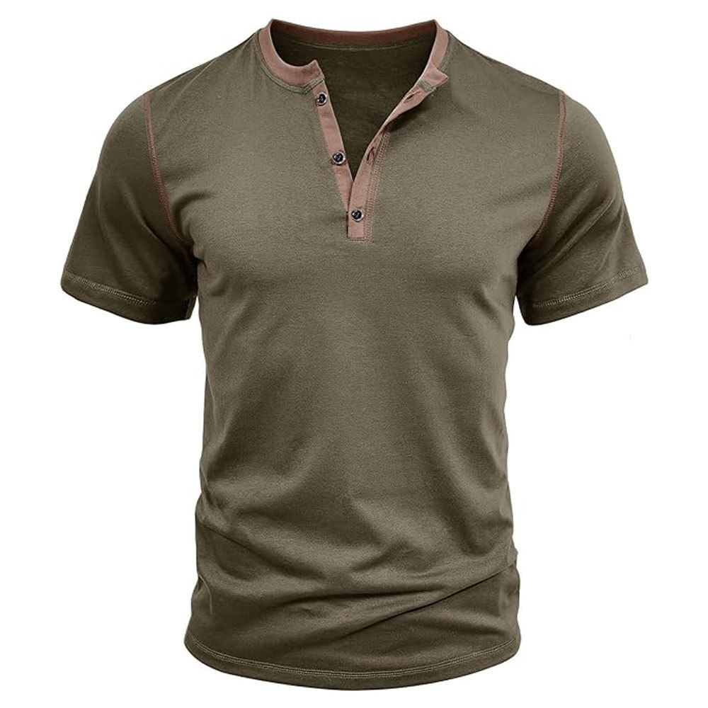 Button Men's Basic T Shirts Round-Neck Short Sleeve Tees Pullover V Neck Solid Color Slim T-Shirt Blouse Outdoor Daily