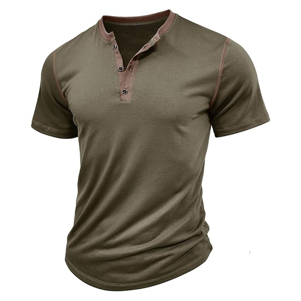 Button Men's Basic T Shirts Round-Neck Short Sleeve Tees Pullover V Neck Solid Color Slim T-Shirt Blouse Outdoor Daily