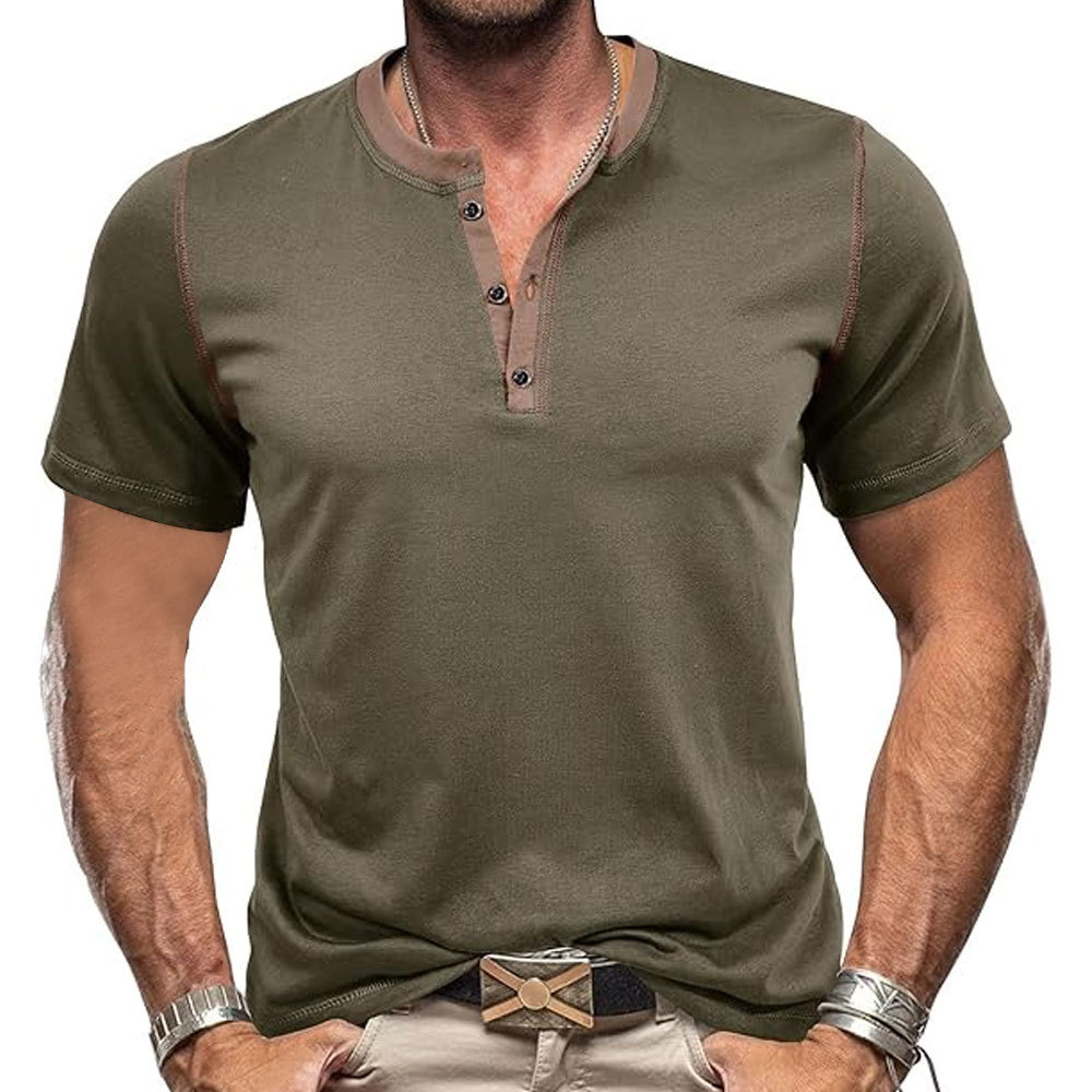 Button Men's Basic T Shirts Round-Neck Short Sleeve Tees Pullover V Neck Solid Color Slim T-Shirt Blouse Outdoor Daily