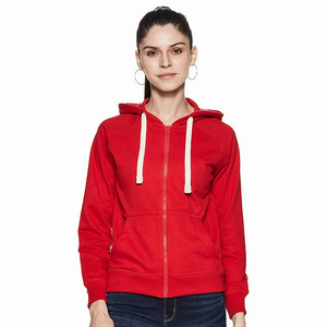 Latest Style Women's Red hoodies Zipper Closure Long Sleeve Hooded Casual wear Fleece Sweatshirts For Adults