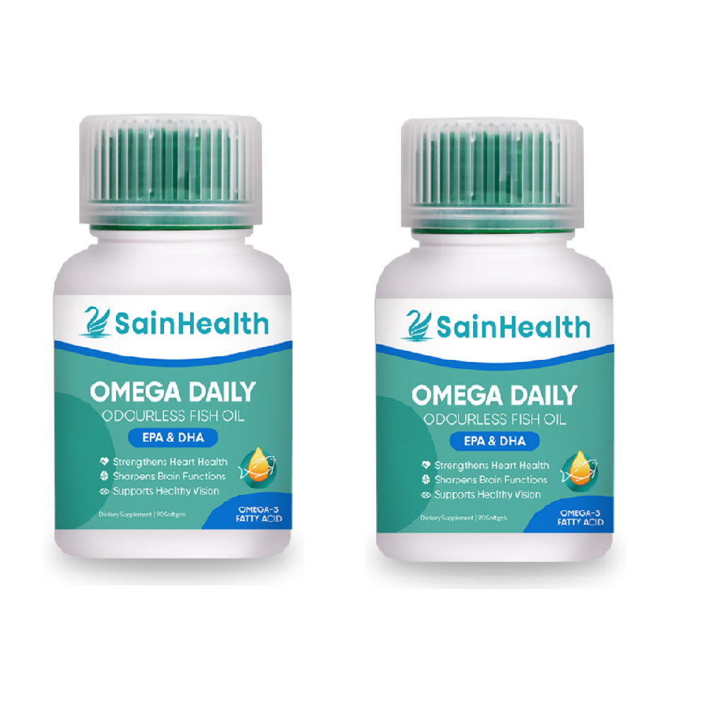 Daily Supplement EPA and DHA Added SainHealth New Zealand Odorless Fish Oil Omega 90 Softgel For Healthy Heart Eyes and Joint