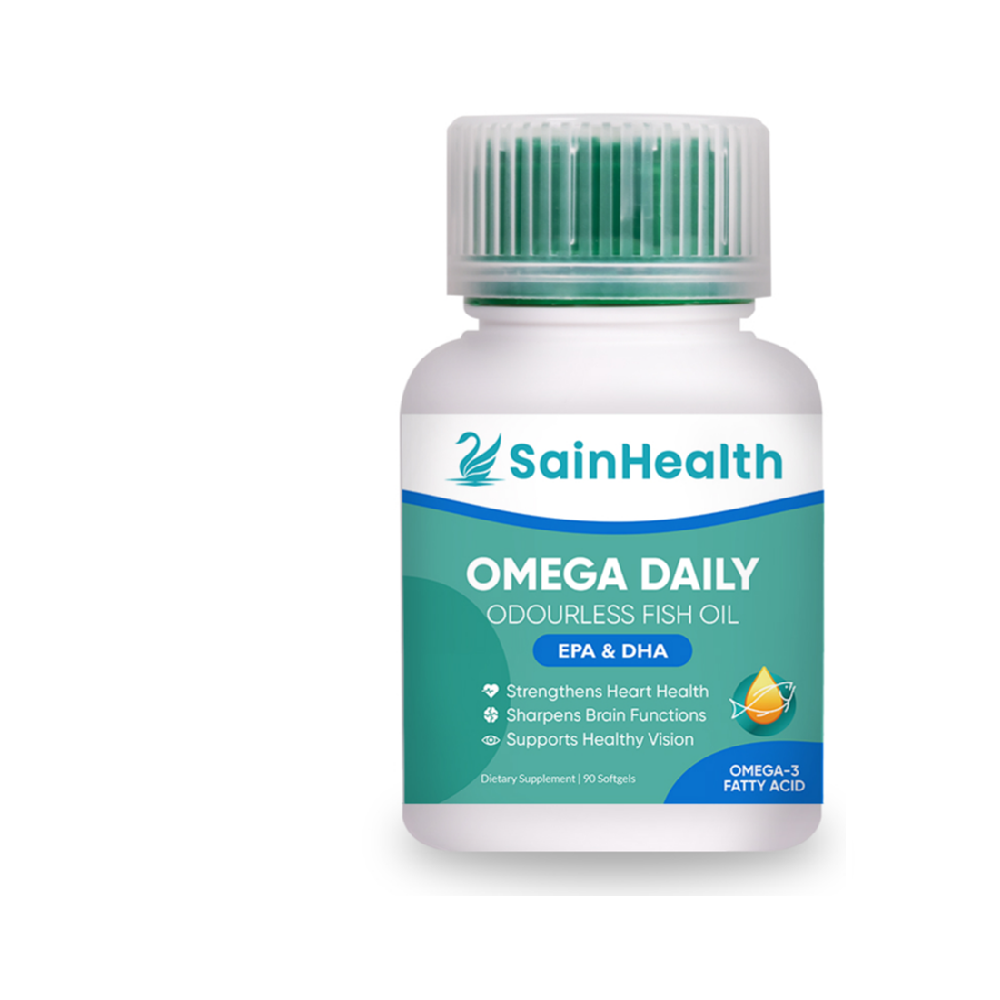 Famous New Zealand Manufacturer SainHealth Supplement Odorless Fish Oil Omega Daily 90 Softgel For Healthy Heart Eyes and Joints