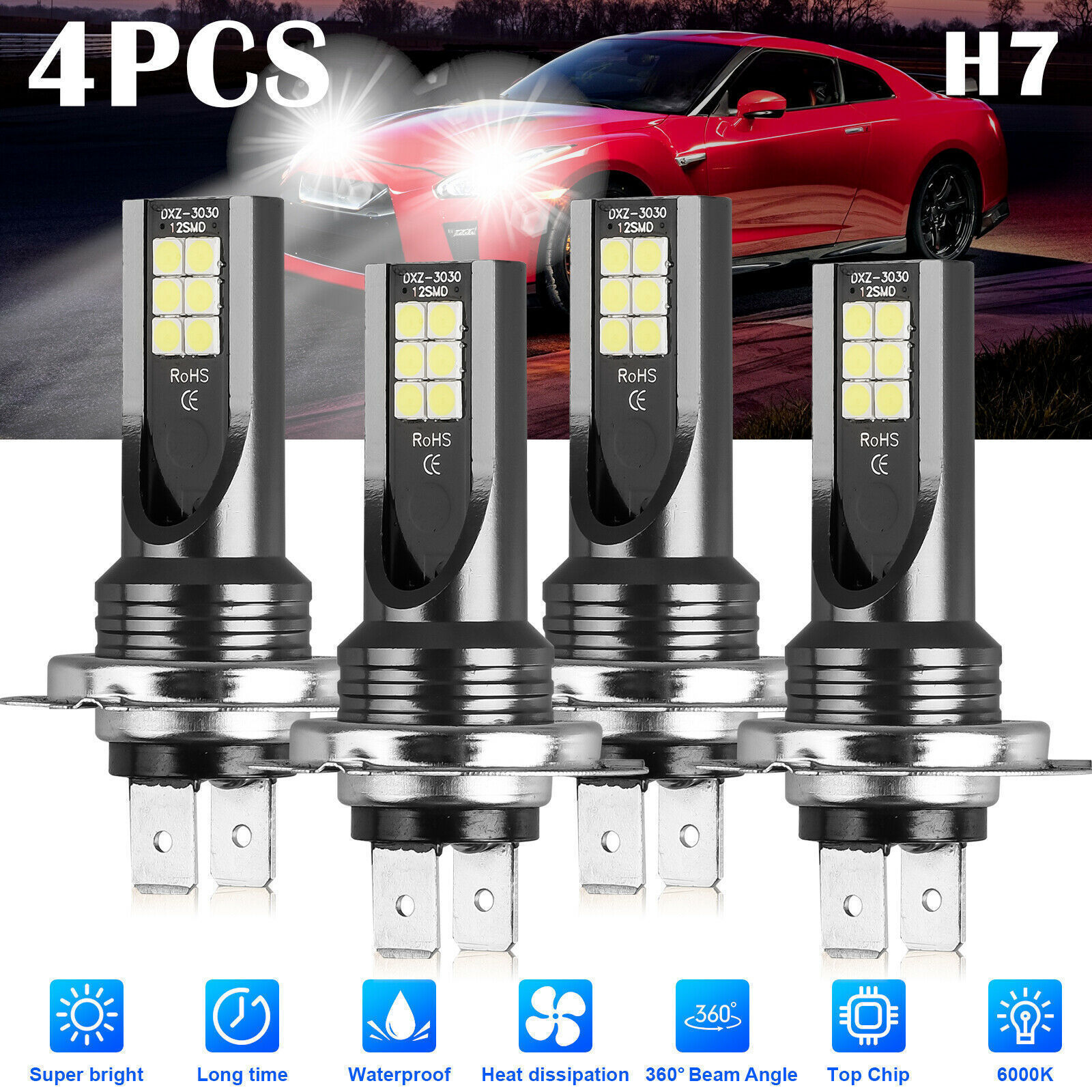 New fog light 3030 12SMD 24W H4 H7 H11 9005 H16 P13W LED fog light bulb