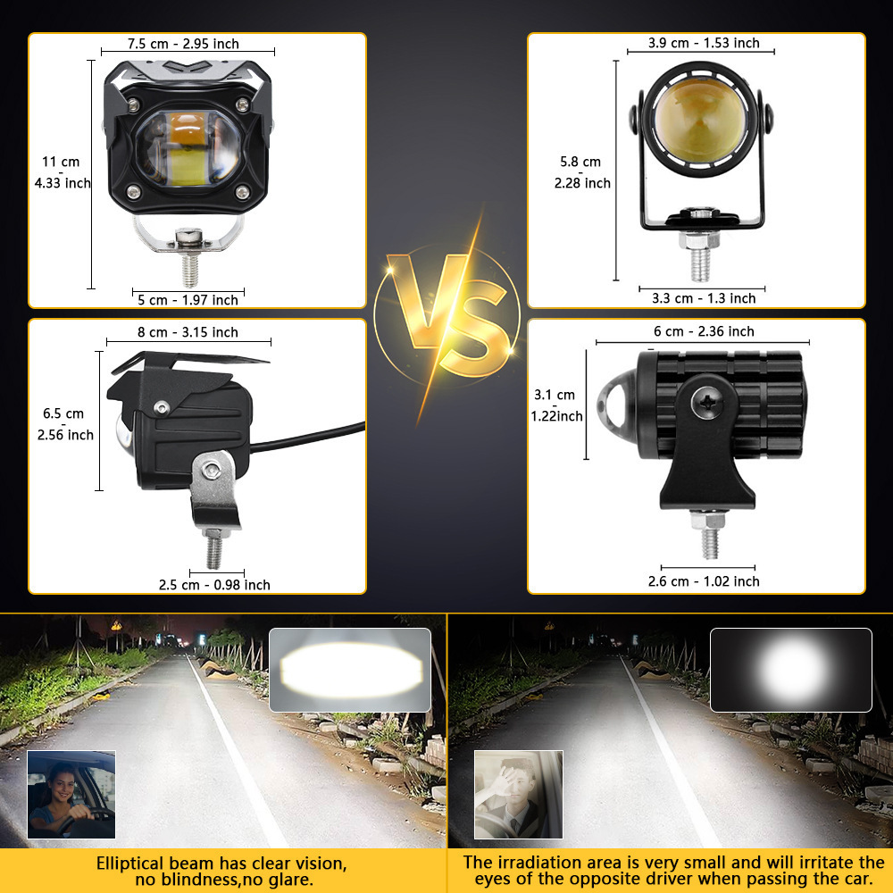 LED motorcycle spotlights, car headlights, spotlights, dual color light beads, small steel cannon, fisheye lights