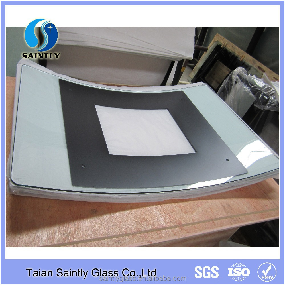 5 mm tempered curved glass/float glass/clear glass for electric fireplace with black silk screen printing &ISO,CCC