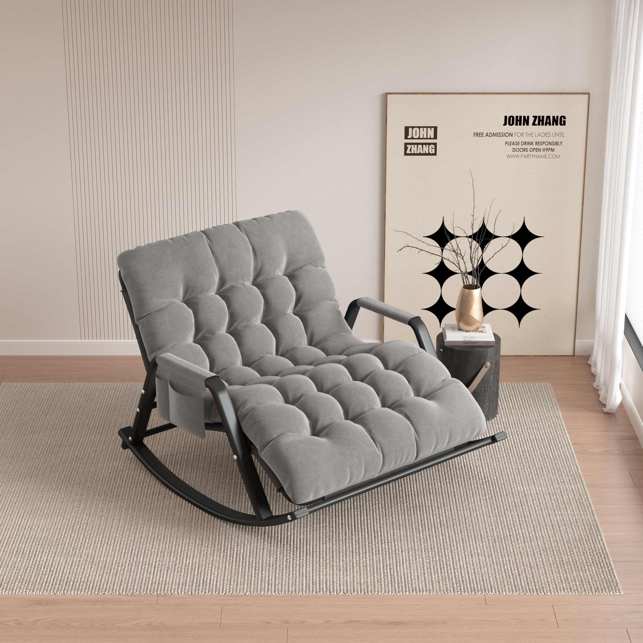 swivel glider rocking chair with wooden base new style chair fabric indoor customized comfort lounge chaise modern rocking chair