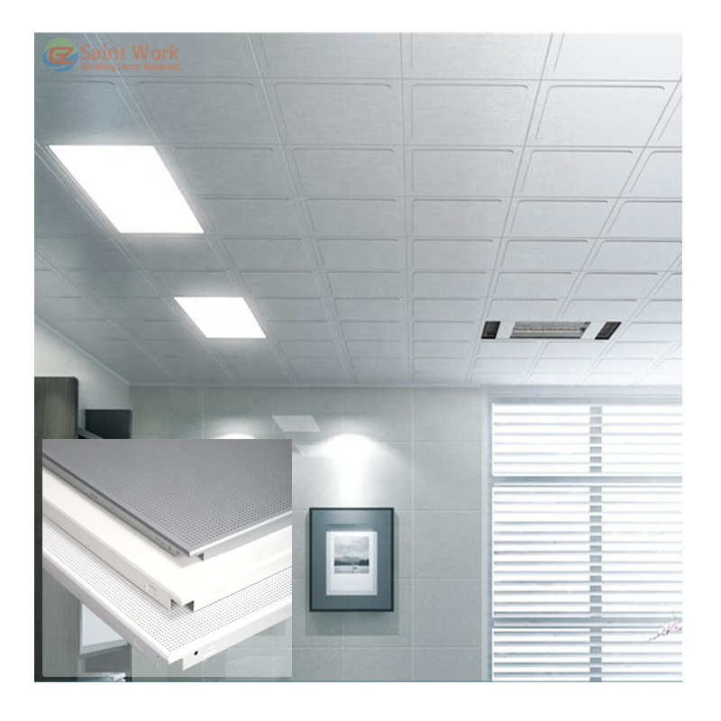 Interior Decorative Material Aluminium Suspended False Ceiling 600*600 Ceiling Plates Perforated Flat Metal Ceiling Tile