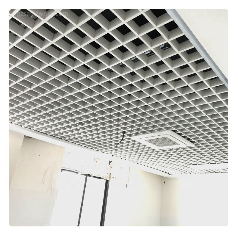 Metal Steel Grille Ceiling Panels Suspended Open Cell Aluminium Grid Ceiling Tiles Office Hall Living Room Mall Ceiling Design