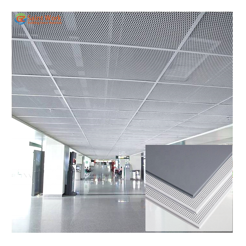 Acoustic Perforated Metal Ceiling Tiles Suspended Aluminum Lay in Ceiling Tiles Pop False Ceiling Design  for office Building