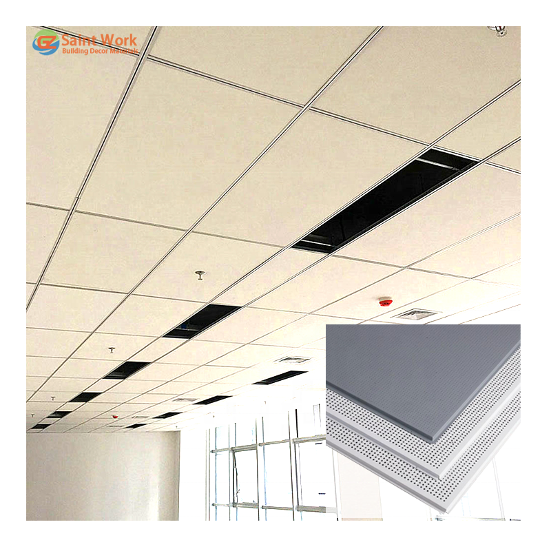 Perforated Acoustic Lay-in Aluminium Ceiling Tiles Suspended Metal False Ceiling Design 600*600 595*595 for Office Decor