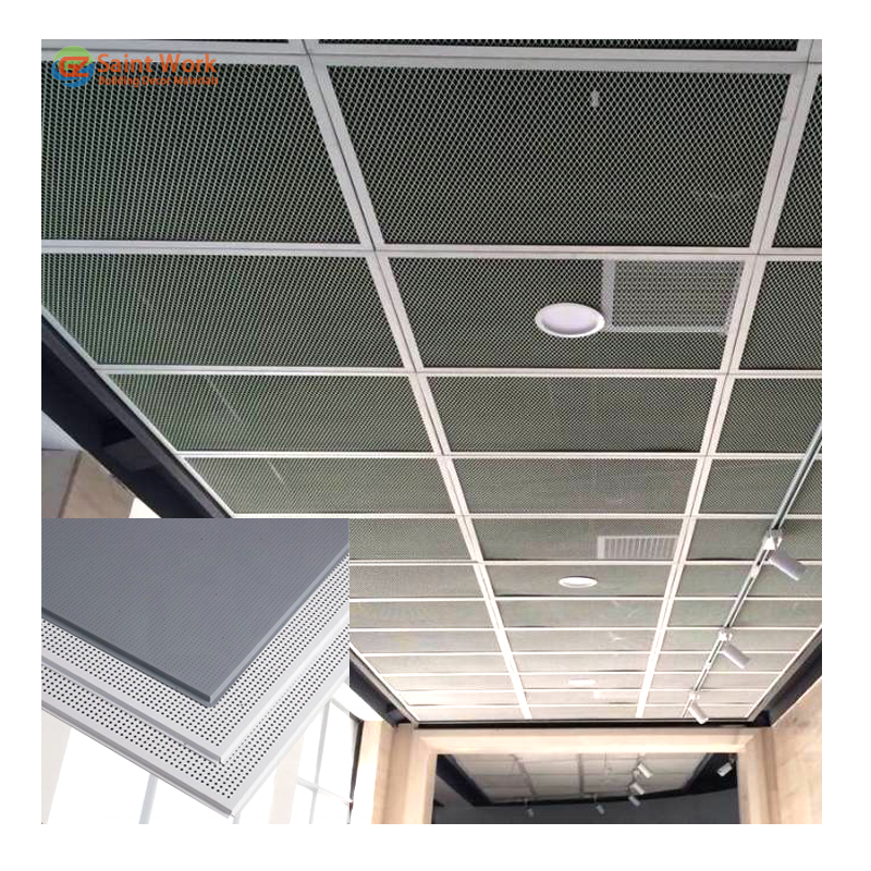 Perforated Acoustic Lay-in Aluminium Ceiling Tiles Suspended Metal False Ceiling Design 600*600 595*595 for Office Decor