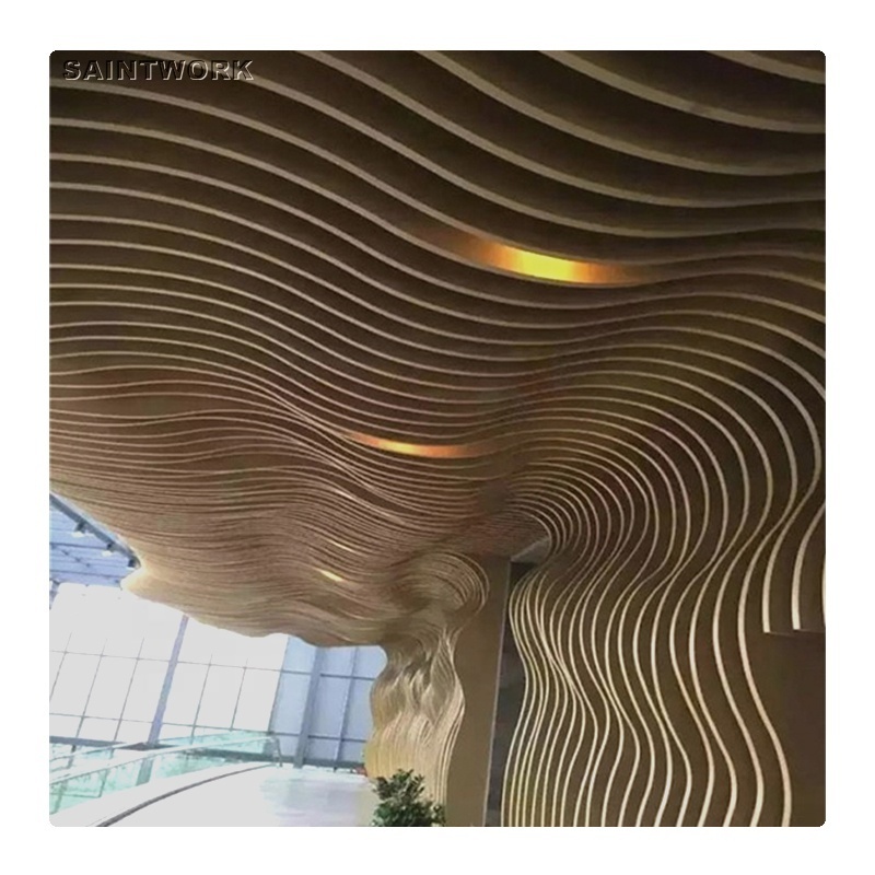 Interior Ceiling Decoration 3D Wavy Arc Metal Aluminum Ceiling Profiles Strip Baffle Ceiling Panel for Office Building Hall Mall