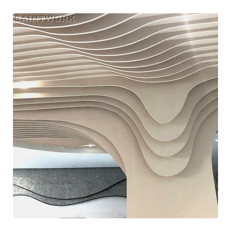 Interior Ceiling Decoration 3D Wavy Metal Aluminum Baffle Ceiling Panels Fireproof Acoustic Ceiling Tile for Reception Room Hall