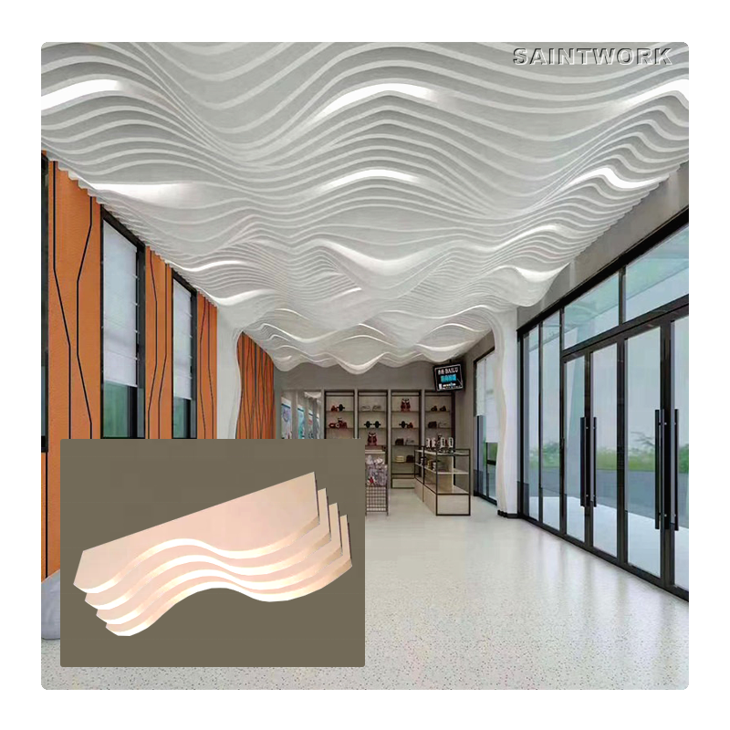 Interior Ceiling Decoration 3D Wavy Metal Aluminum Baffle Ceiling Panels Fireproof Acoustic Ceiling Tile for Reception Room Hall