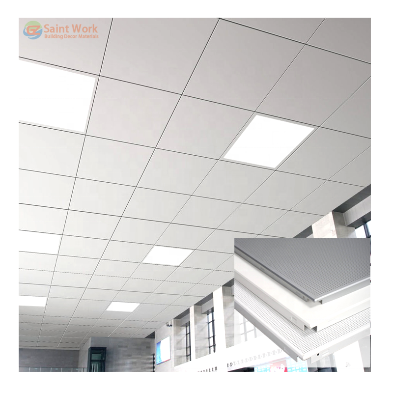 Interior Decorative Material Aluminium Suspended False Ceiling 600*600 Ceiling Plates Perforated Flat Metal Ceiling Tile