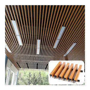 Wooden Grain Color Aluminum Ceiling Panels Metal Slat Strip Baffle Linear Ceiling Hall Mall Office Hotel False Ceiling Design