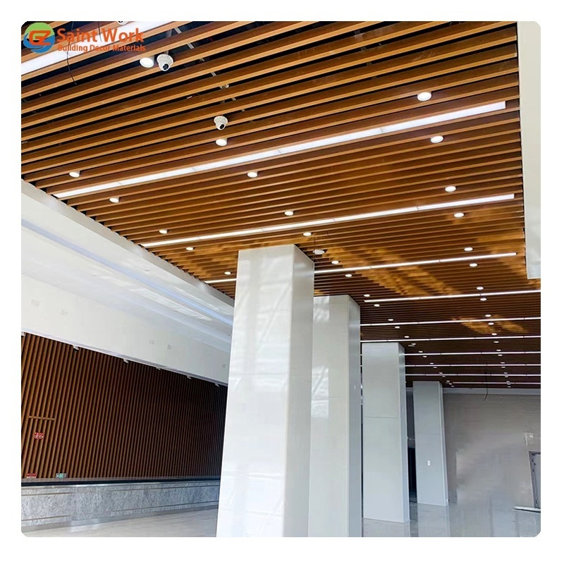 2024 Top Sale Aluminium Material Wooden Grain Linear Ceiling Panel Baffle Strip Suspended Ceiling For Gym Supermarket