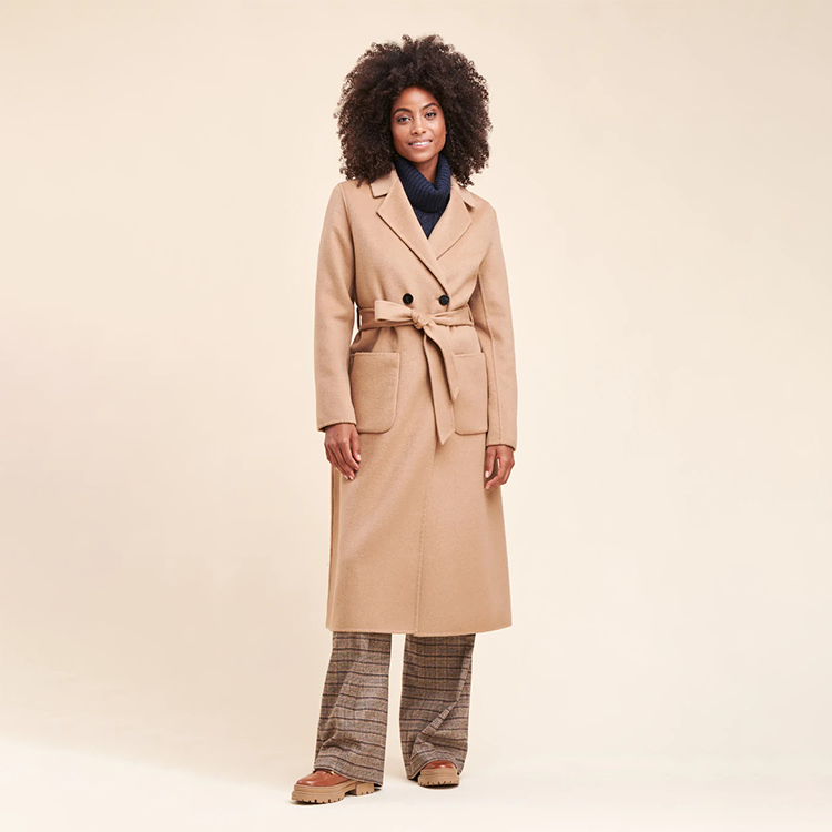 elegant style hand made recycled wool blend fabric with belt alpaca coats for ladies