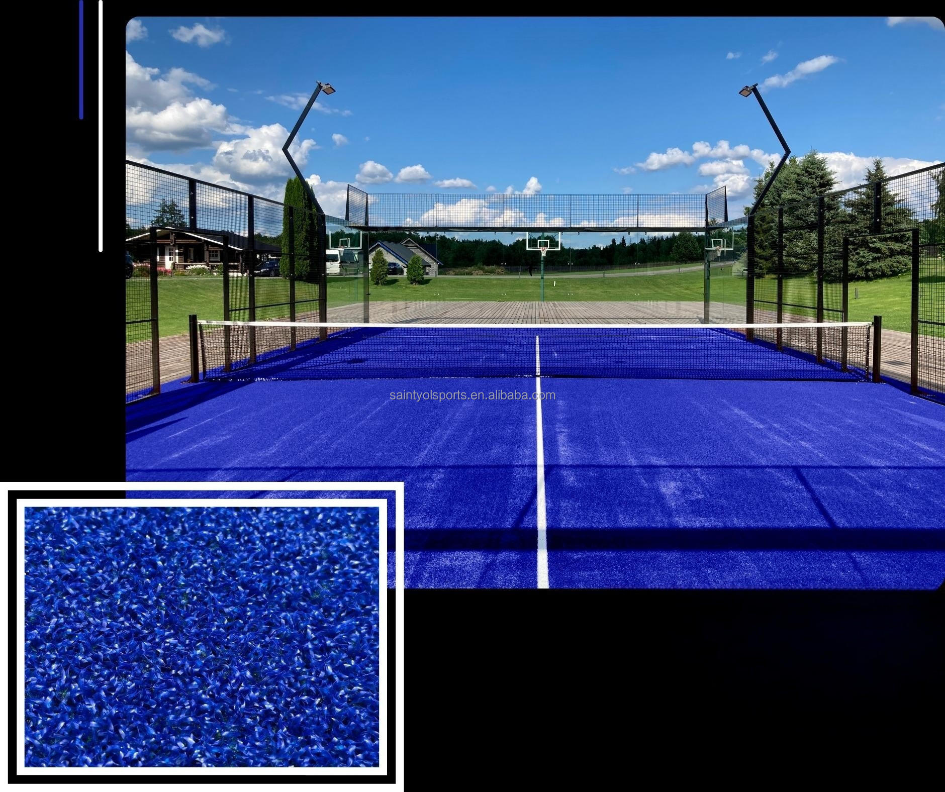 Customized Blue Artificial Grass 12mm Outdoor Indoor Padel Tennis Courts Panorama Padel Artificial Grass Paddle Tennis Pitch