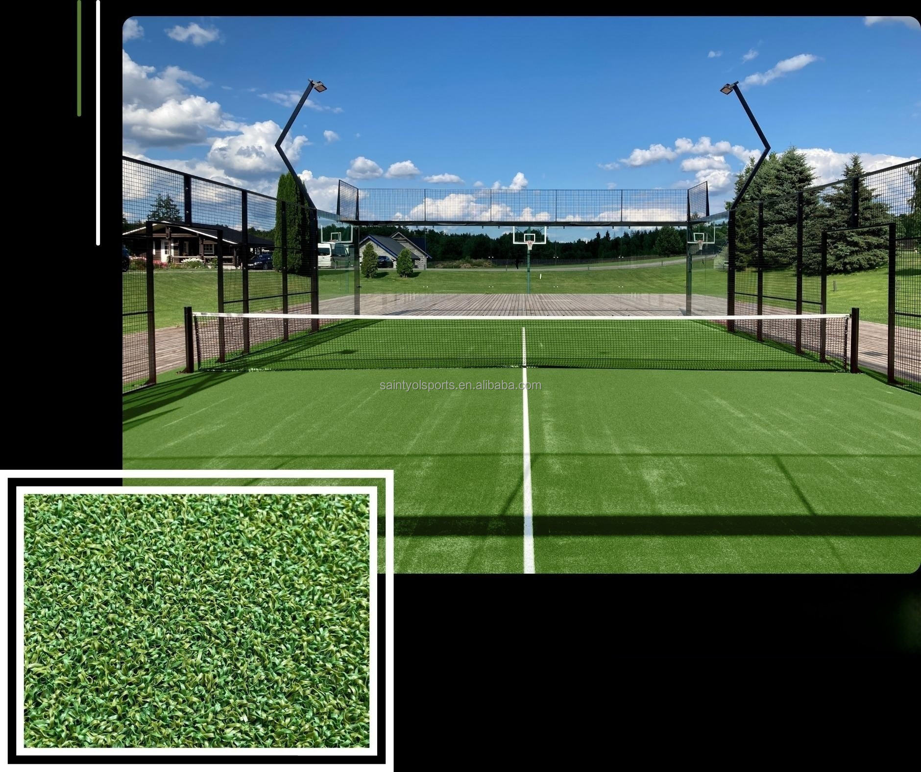 Customized Blue Artificial Grass 12mm Outdoor Indoor Padel Tennis Courts Panorama Padel Artificial Grass Paddle Tennis Pitch