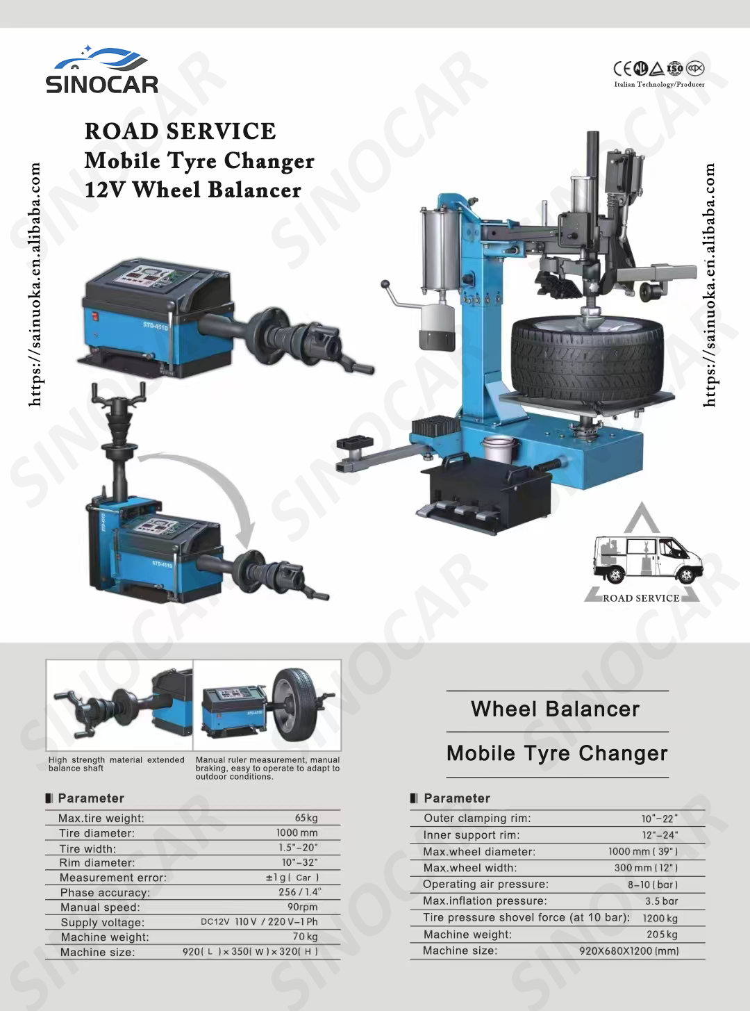 Pneumatic Mobile tyre changer and 12V Wheel Balance Machine for Road Service Movable tire mounting Tire repair machine