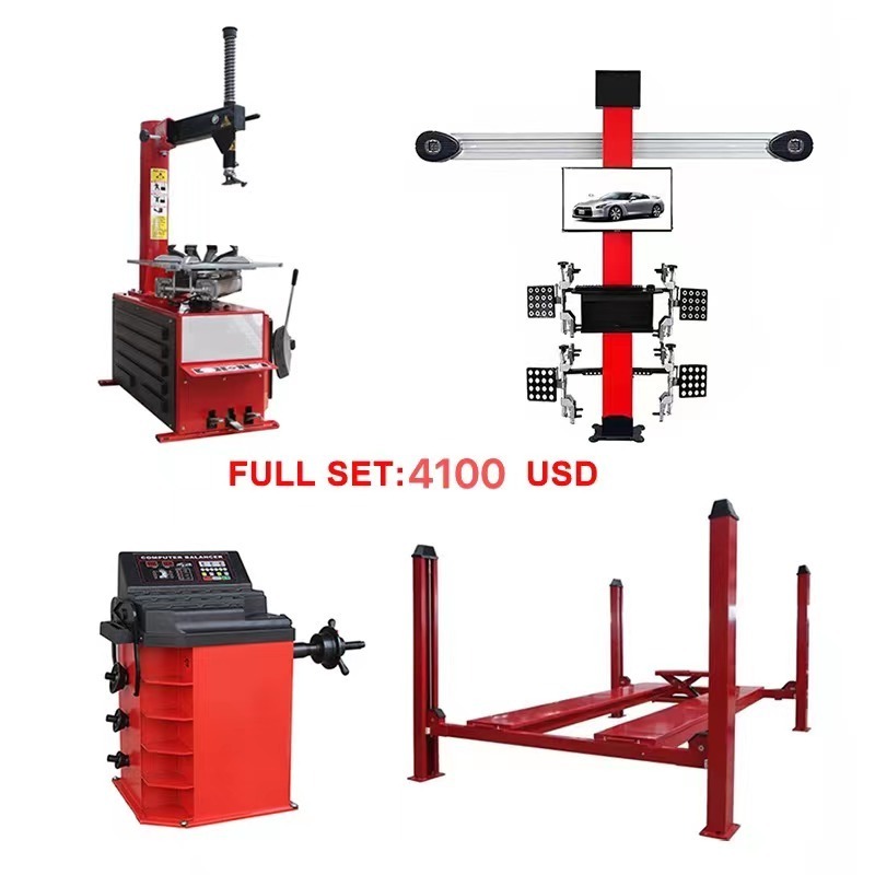 Tyre changer Wheel Balancer 3D Wheel Alignment & Four posr car lift Combo Workshop Tire repair machine