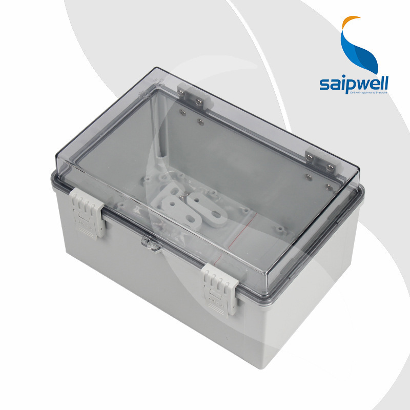 SAIPWELL PC plastic box custom enclosure electrical power overhaul box with clear cover and buckle 300*200*170mm Flame retardant