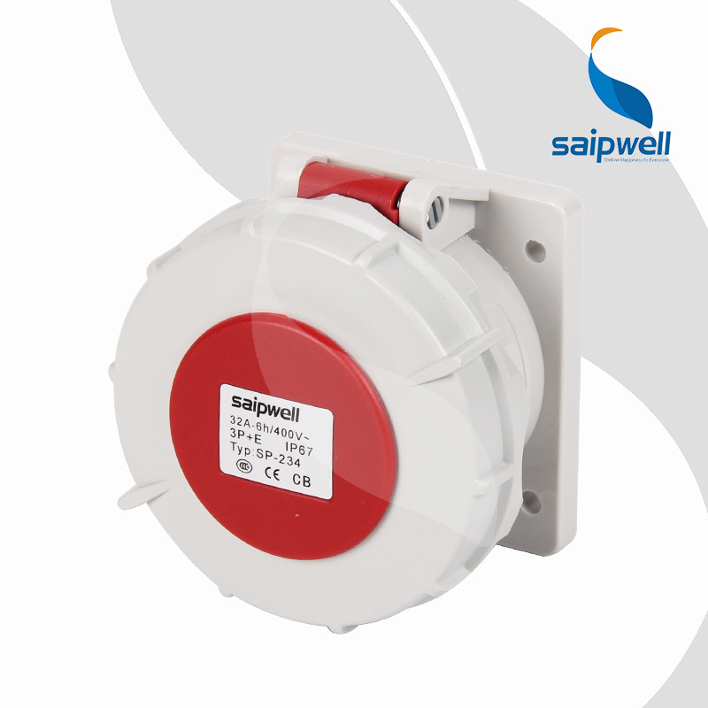 SAIPWELL Good Selling IP67 waterproof Industrial socket SP-228 5P 16A 230V panel mounted straight socket