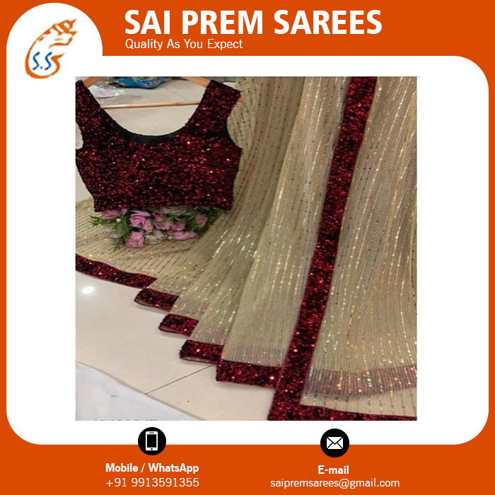 Top Quality Saree Sparkle Foil Saree with Heavy Embroidery Blouse for Women Buy From Indian Wholesale Supplier