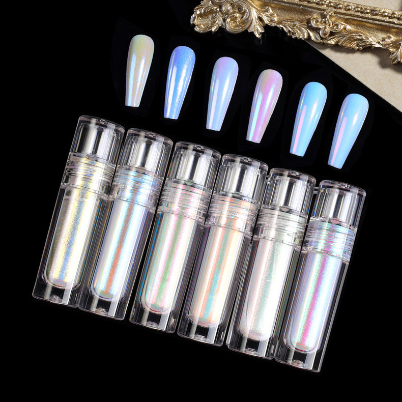 Private Label Magic Mirror Effecting Liquid Metallic Aurora Nail Pigment Chrome Liquid Nails Powder