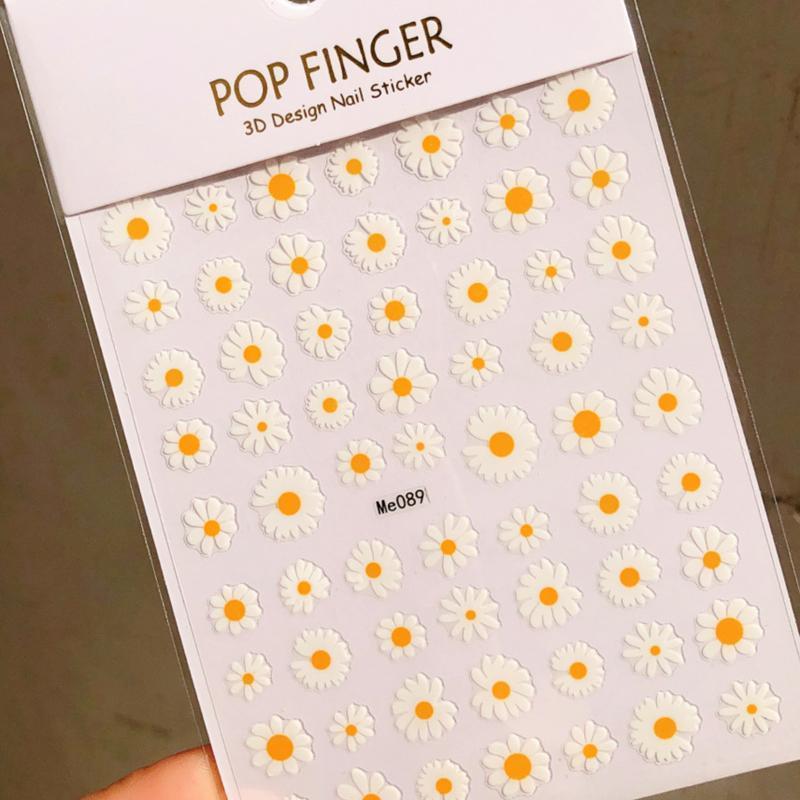 Free Shipping Nail Decoration Cute Smile Face Spring Summer White Yellow Flowers Design Daisy Sunflower Nail Stickers