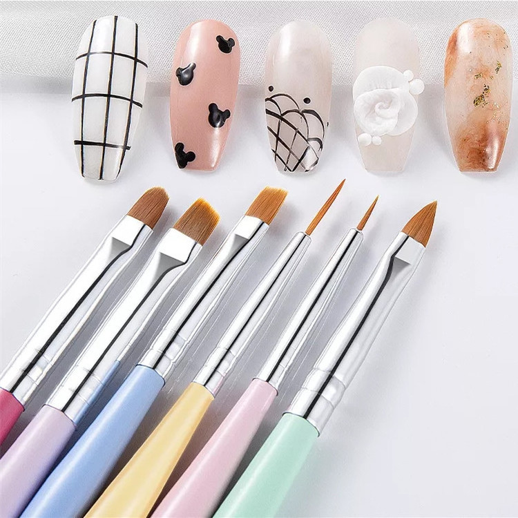 6Pcs New Nail Art Macaron Color Wooden Liner Brush Nail Dotting Pen Gel Polish Painting Tools Nail Art Brush Set