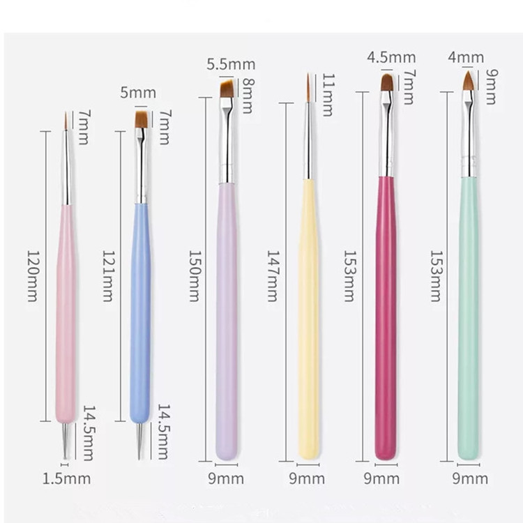 6Pcs New Nail Art Macaron Color Wooden Liner Brush Nail Dotting Pen Gel Polish Painting Tools Nail Art Brush Set