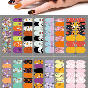 Free Shipping YMY New 3D Self-Adhesive Full Nail Polish Stickers Strips Pumpkin Bat Ghost Halloween Nail Wrap Custom