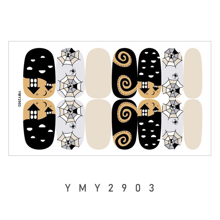 Free Shipping YMY 2022 New 3D Self-Adhesive Bat Vampire Kids Nail Stickers Full Cute Carton Pumpkin Halloween Nail Wraps