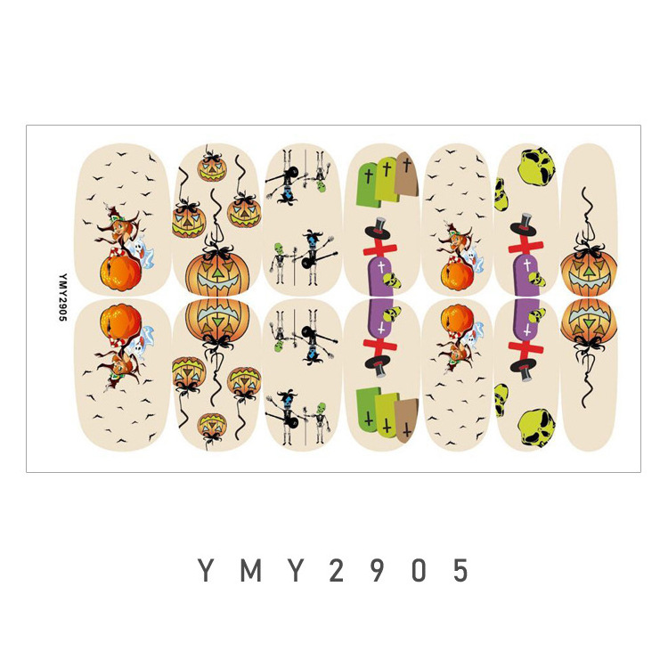 Free Shipping YMY 2022 New 3D Self-Adhesive Bat Vampire Kids Nail Stickers Full Cute Carton Pumpkin Halloween Nail Wraps