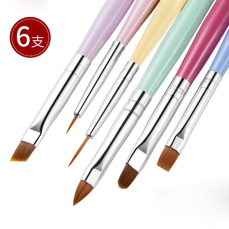 6Pcs New Nail Art Macaron Color Wooden Liner Brush Nail Dotting Pen Gel Polish Painting Tools Nail Art Brush Set