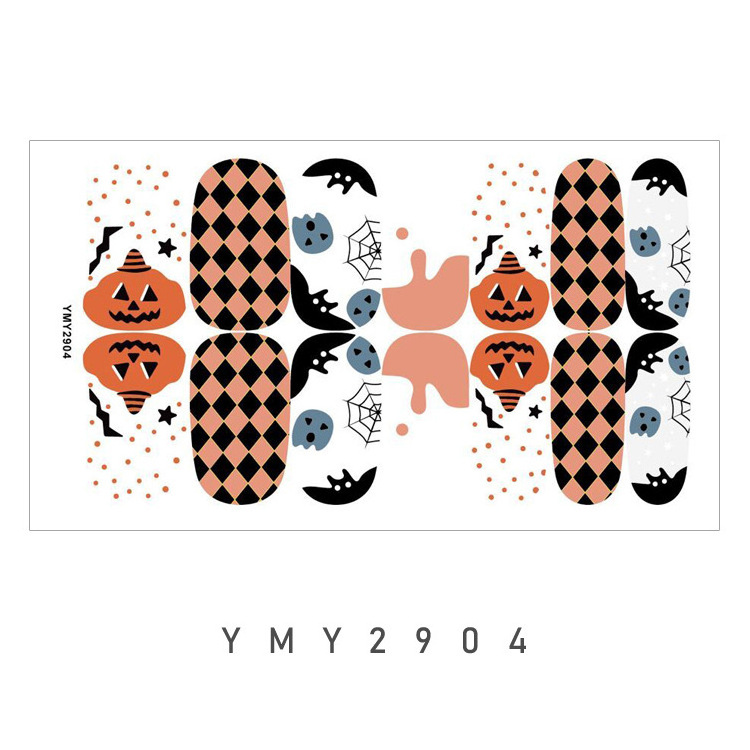 Free Shipping YMY 2022 New 3D Self-Adhesive Bat Vampire Kids Nail Stickers Full Cute Carton Pumpkin Halloween Nail Wraps