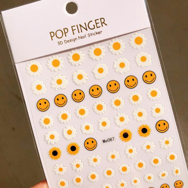 Free Shipping Nail Decoration Cute Smile Face Spring Summer White Yellow Flowers Design Daisy Sunflower Nail Stickers