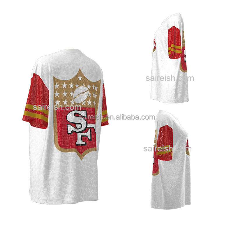 Saireish New Arrival Football  San Francisco White And Red Sequin Jersey