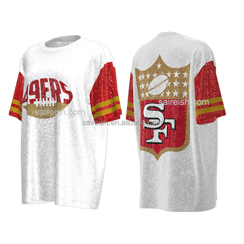 Saireish New Arrival Football  San Francisco White And Red Sequin Jersey