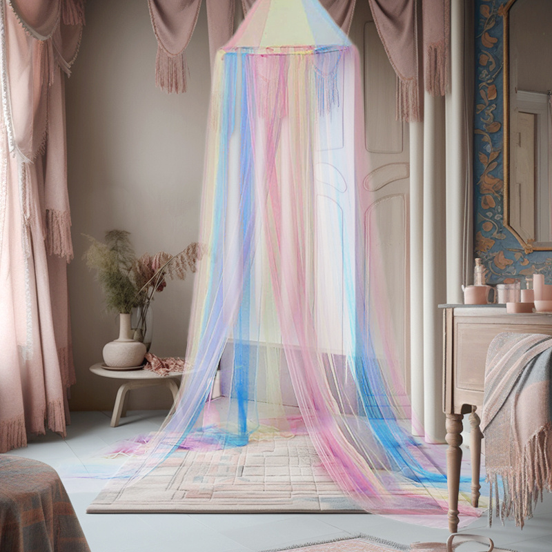 100% Polyester Room Bed Netting for Twin Single Full Queen Size Bed Princess Rainbow Mosquito Net