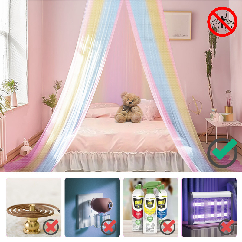 100% Polyester Room Bed Netting for Twin Single Full Queen Size Bed Princess Rainbow Mosquito Net