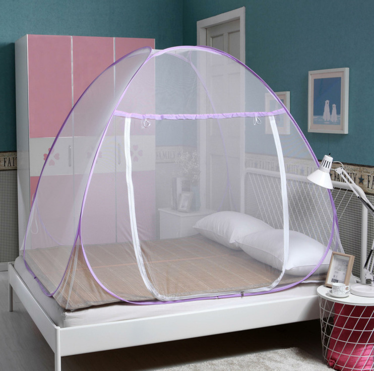 Foldable Durable Double Mesh Folding Netting Queen Size Yurt Mosquito Net Bed Canopy Tent for Adults Children Bedroom