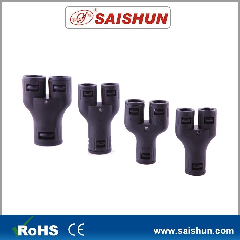 factory wholesale price soft Black 3 way Y shaped flexible Corrugated Conduit nylon hose pipe union Connector