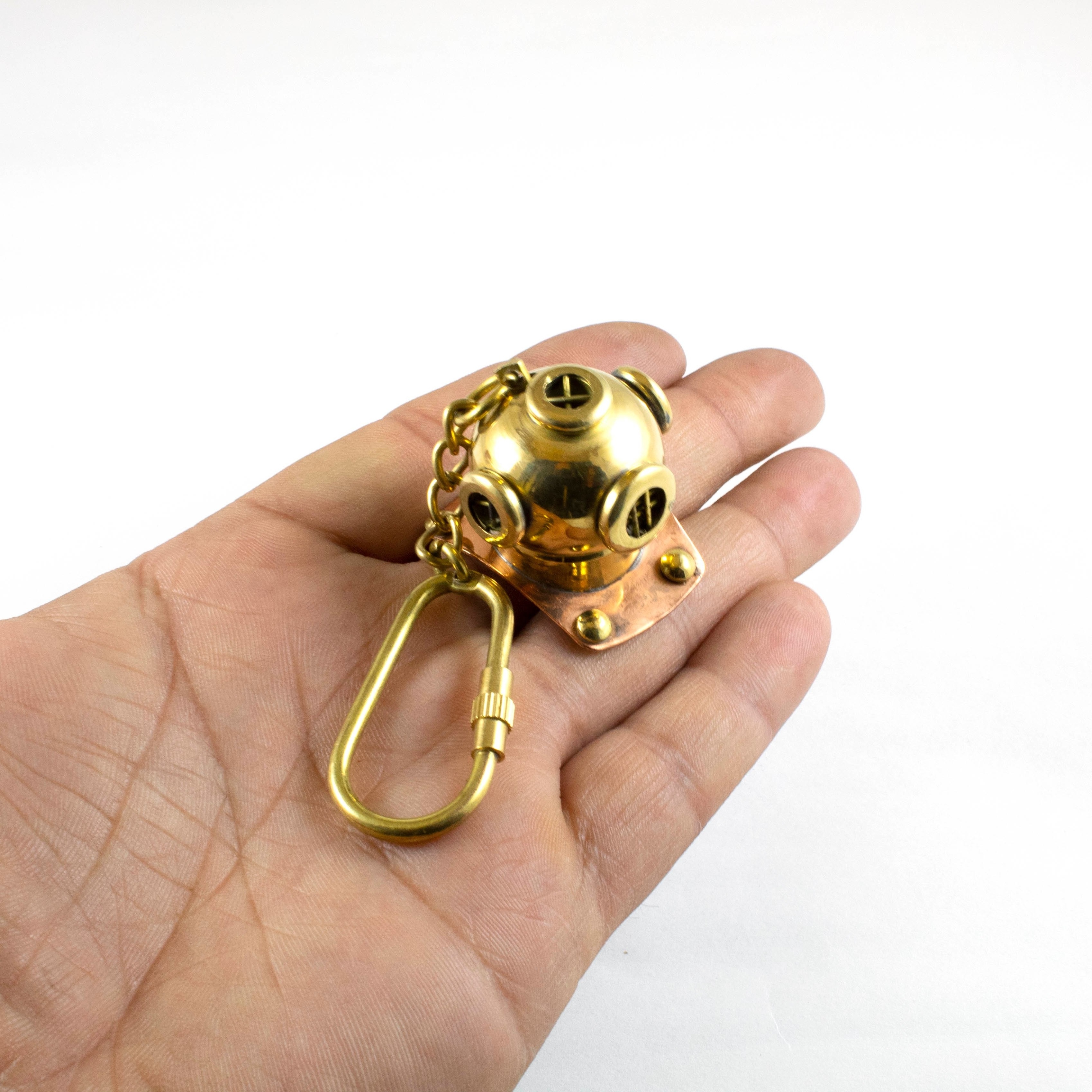 Brass Nautical Finish Diving Helmet Key chain Ring Holder with Loop Gift items Corporate gifting