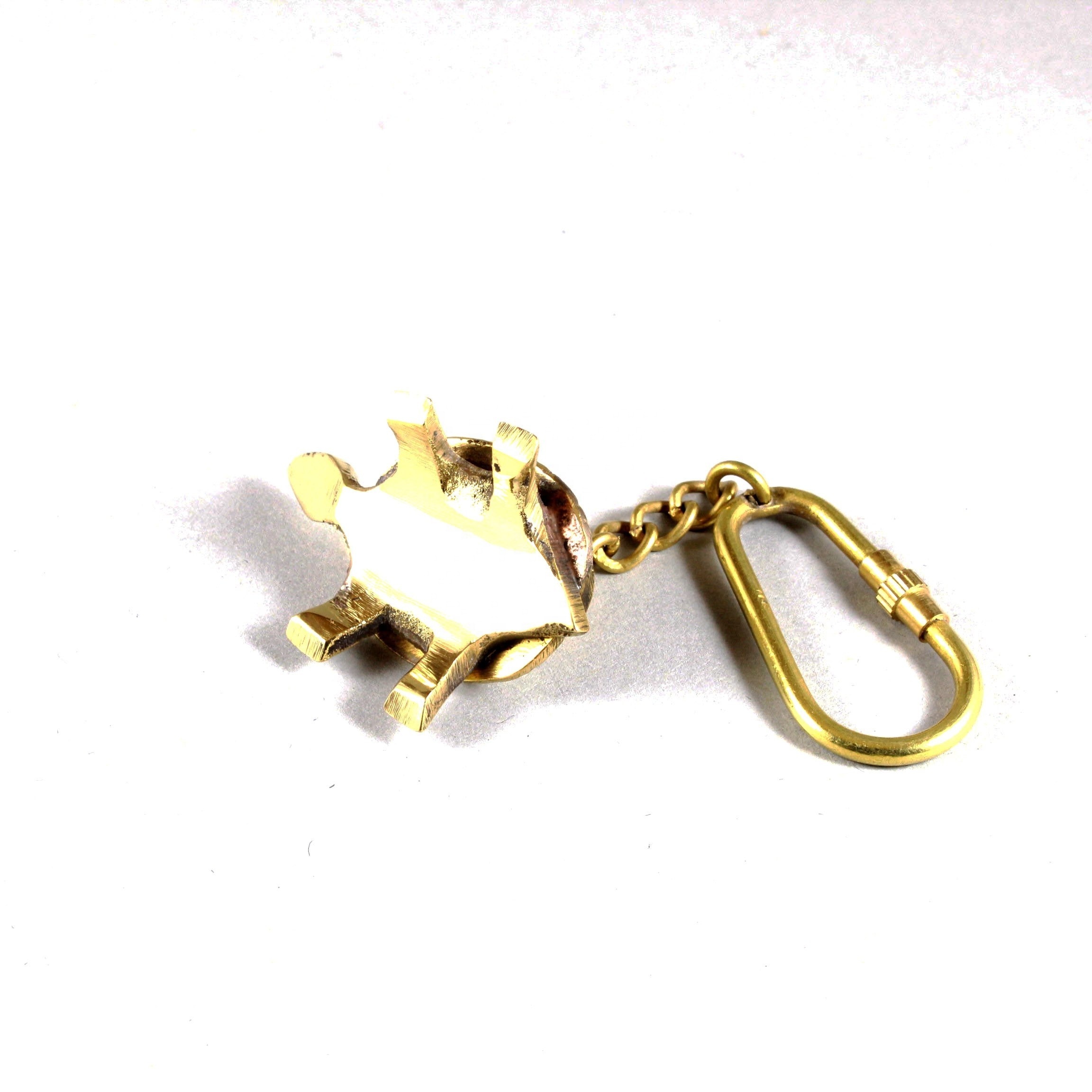 Brass Nautical Small Mini Tortoise Turtle Keychain Keyring KeyHolder with Brass Loop