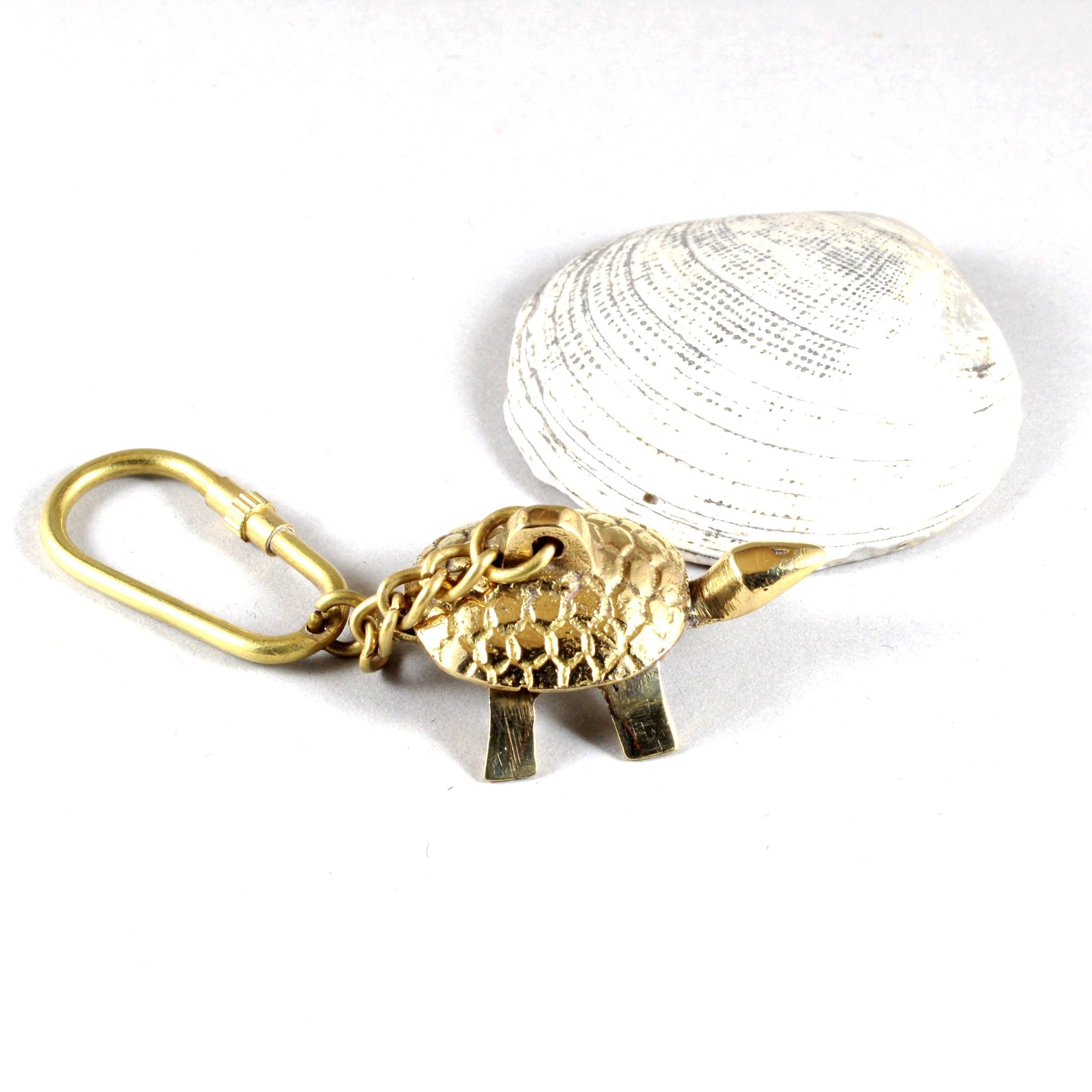 Brass Nautical Small Mini Tortoise Turtle Keychain Keyring KeyHolder with Brass Loop