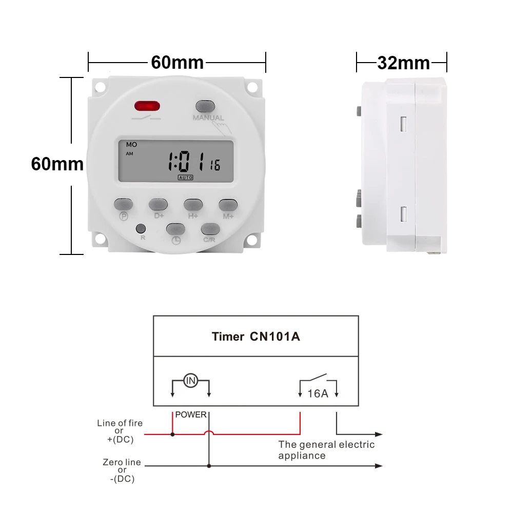 CN101A 5V 12V 24V 110V 220V Digital Timer Switch 7 Days Weekly Programmable Time Relay Programmer Built-in Rechargeable Battery